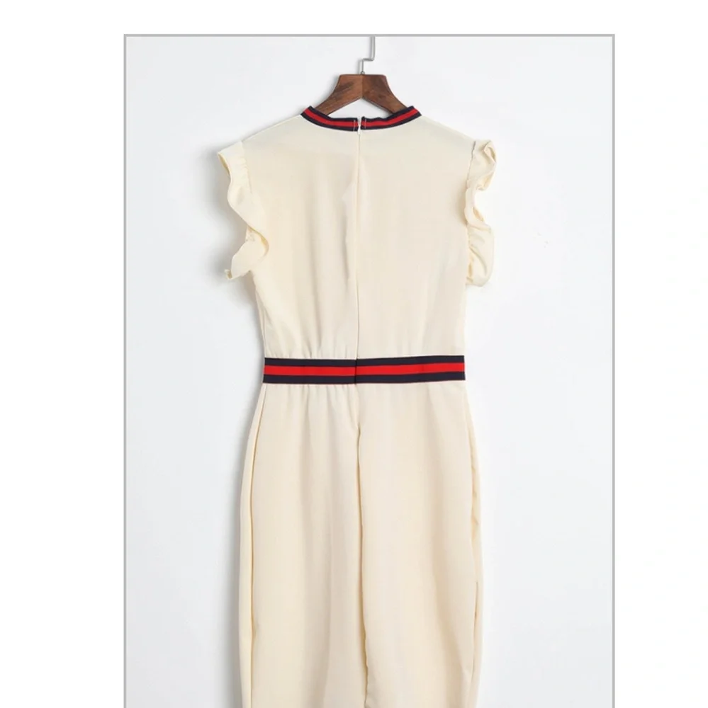 Cream Ruffle Tie-Neck Sheath Dress - Picture 5 of 5